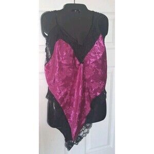 Intimate Moments Shiny Lace Teddy Size XXL Magenta Made In USA Vintage Lingerie